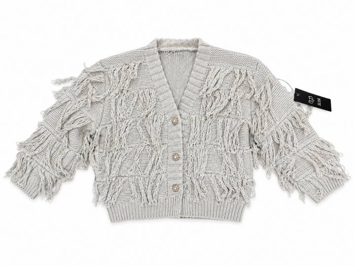 Kardigan dziewczęcy Boho Fringe Beige z frędzlami