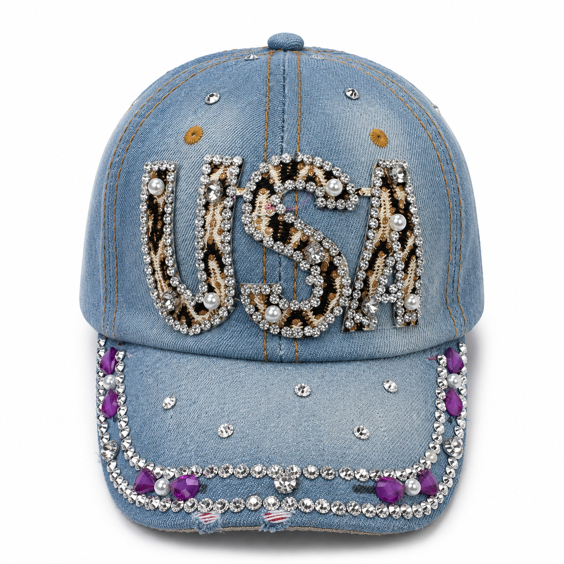 Jeansowa czapka dziecięca z daszkiem USA – regulowana 46–54 cm