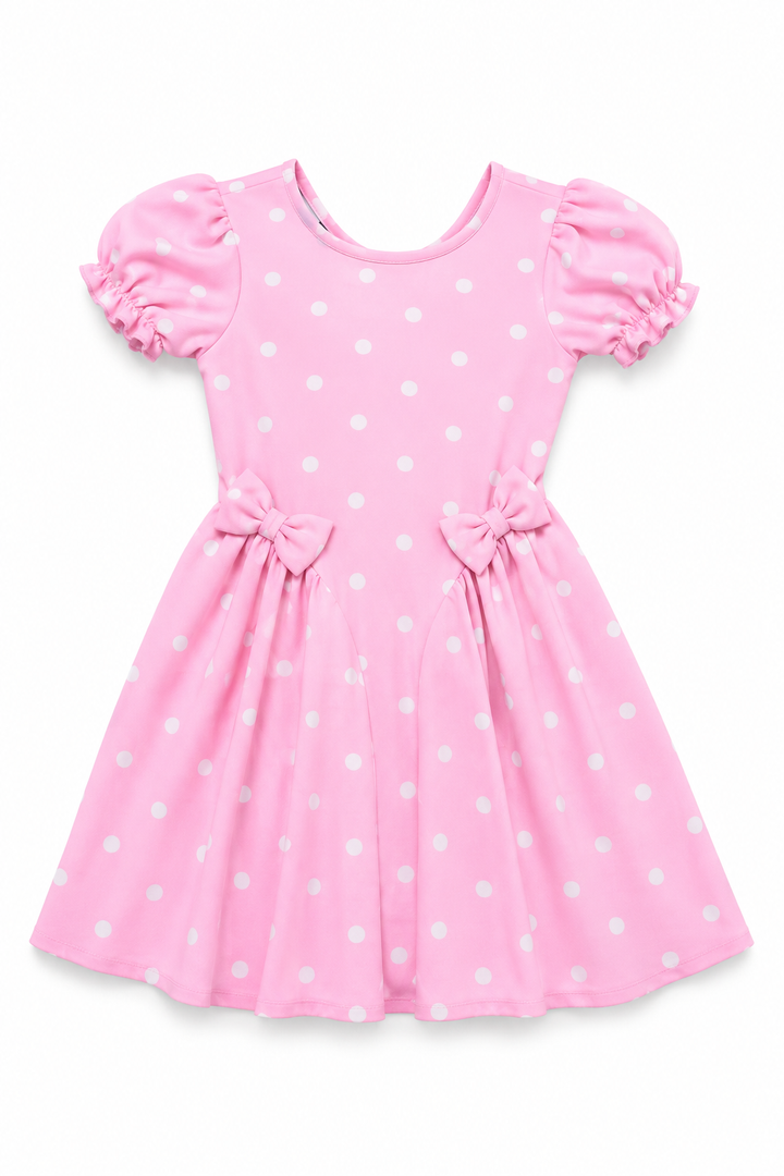 Sukienka dziewczęca Pink Dots z kokardkami