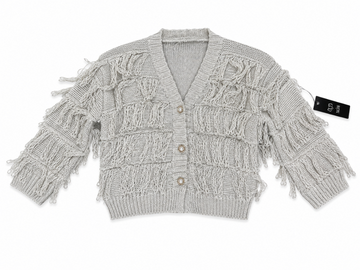 Kardigan dziewczęcy Boho Fringe Silver z frędzlami