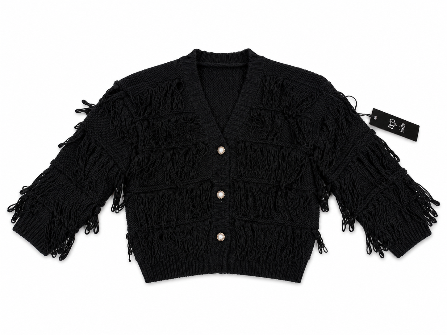 Kardigan dziewczęcy Boho Fringe Black z frędzlami