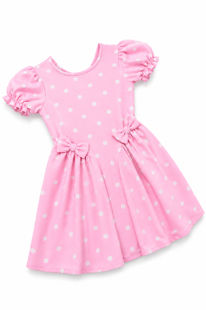 Sukienka dziewczęca Pink Dots z kokardkami