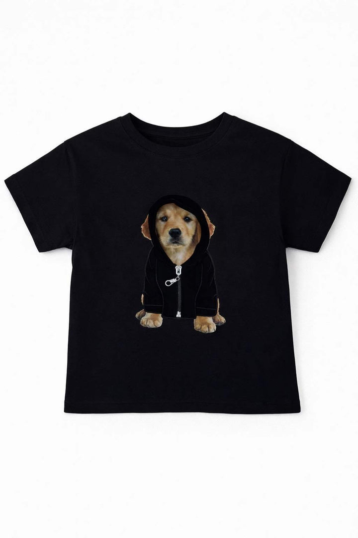 T-shirt dziecięcy „Black Hoodie Puppy 3D”