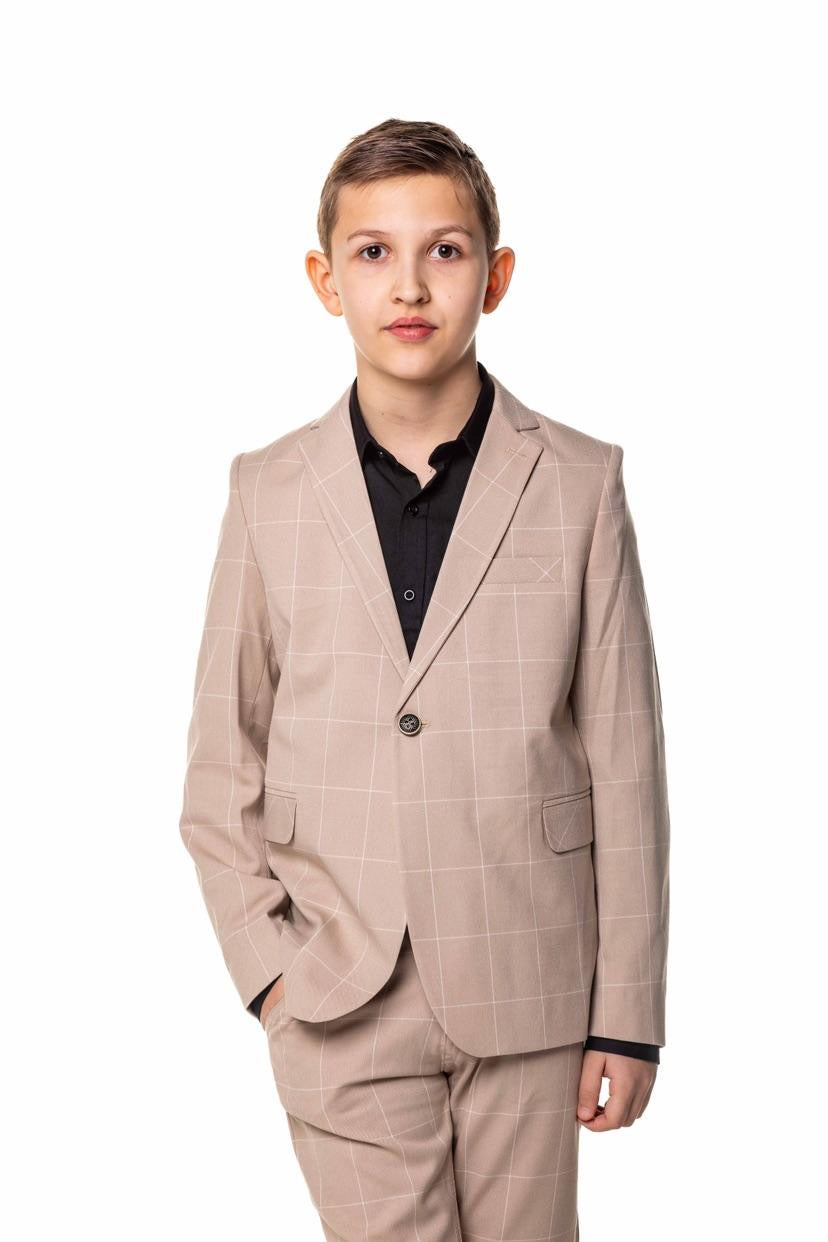 Marynarka Chłopięca Beż kratka (11-15lat)