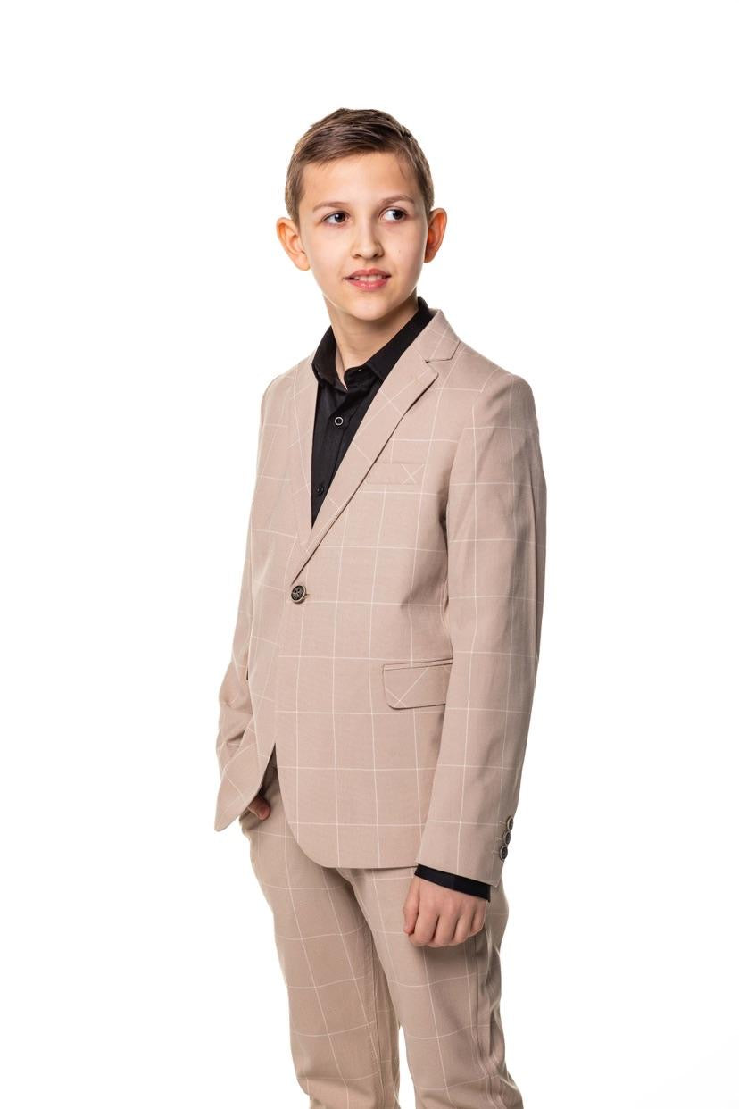 Marynarka Chłopięca Beż Kratka (6-10lat)