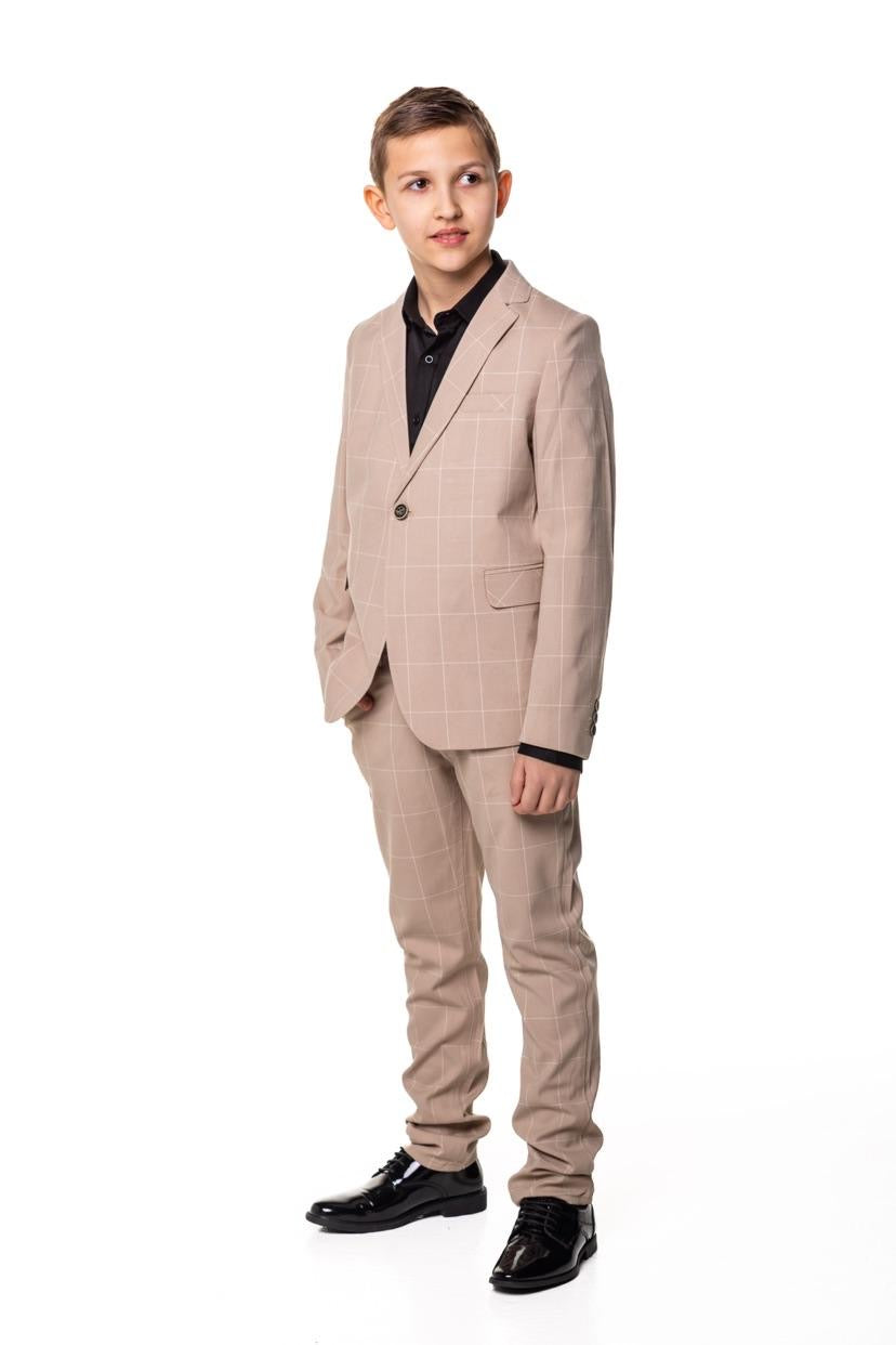 Marynarka Chłopięca Beż Kratka (6-10lat)