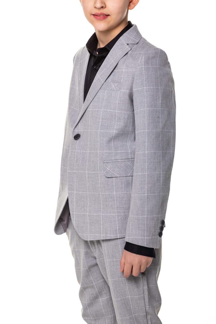 Marynarka Chłopięca Szara Kratka Jasna (6-10lat)