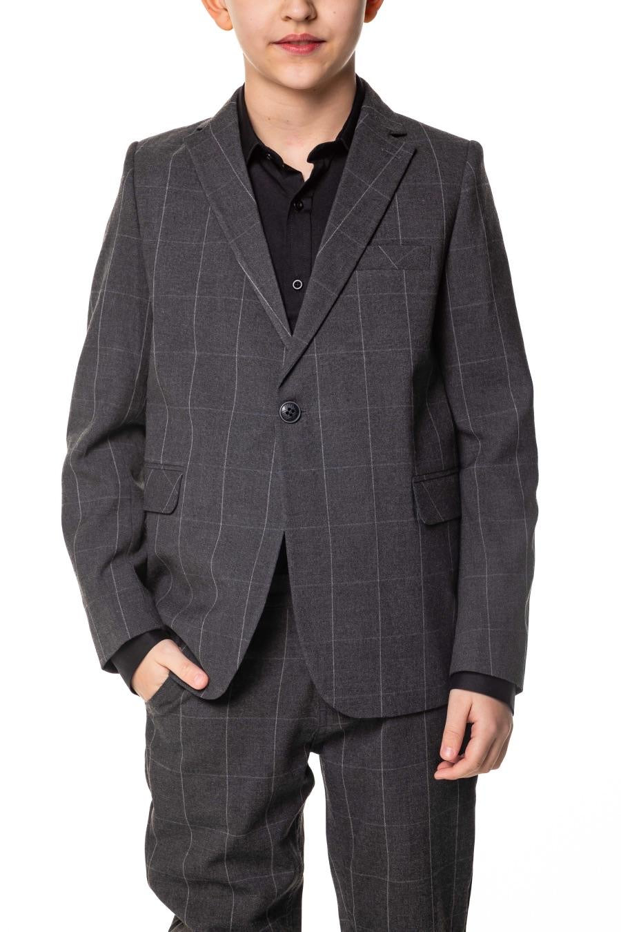 Marynarka Chłopięca Kratka Grafit (11-15lat)