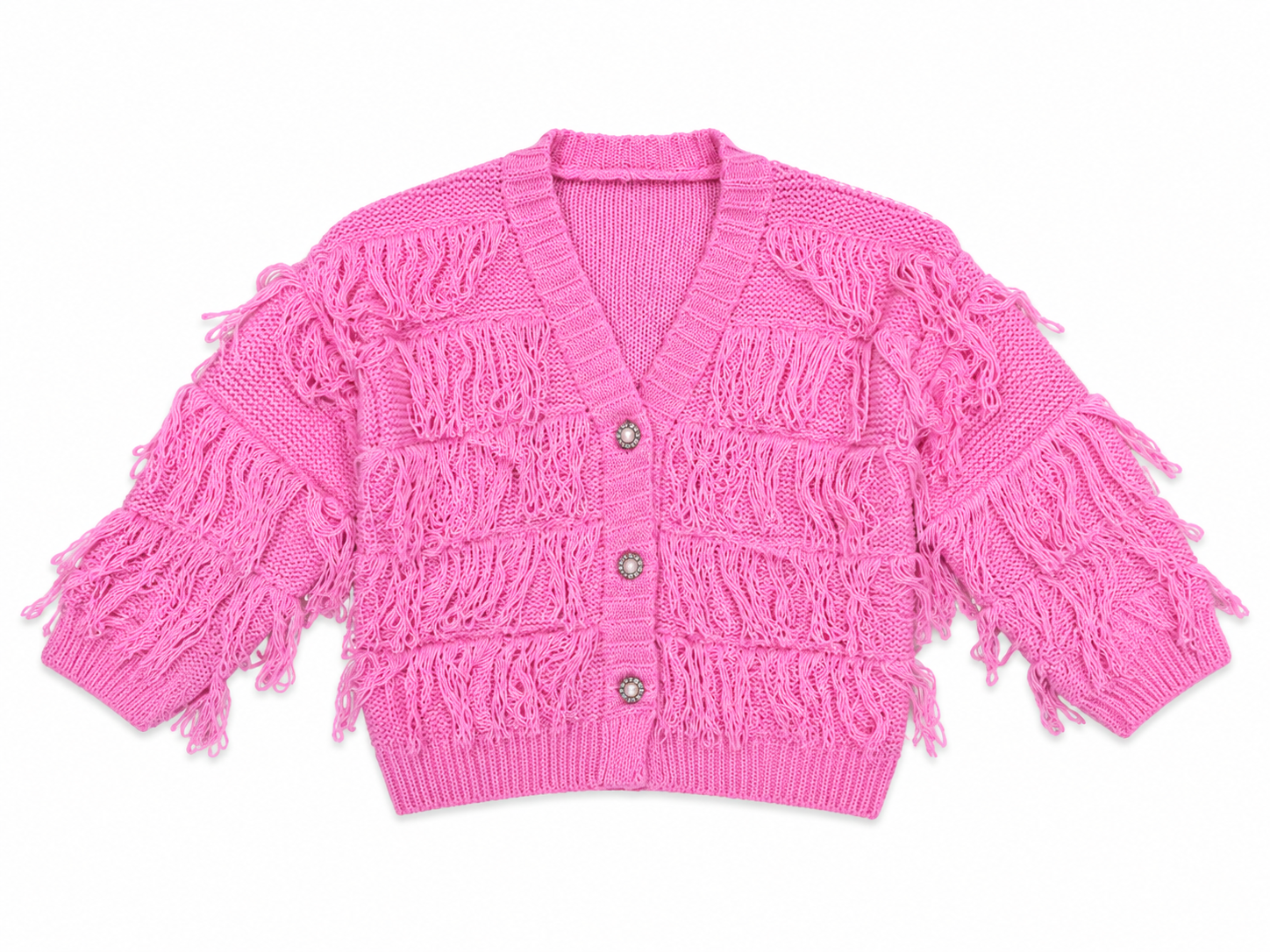 Kardigan dziewczęcy Boho Fringe Pink z frędzlami
