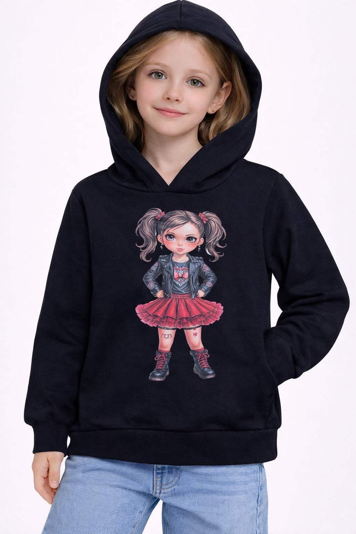 Dziewczęca bluza z kapturem Rock Girl 4–14 lat, czarna