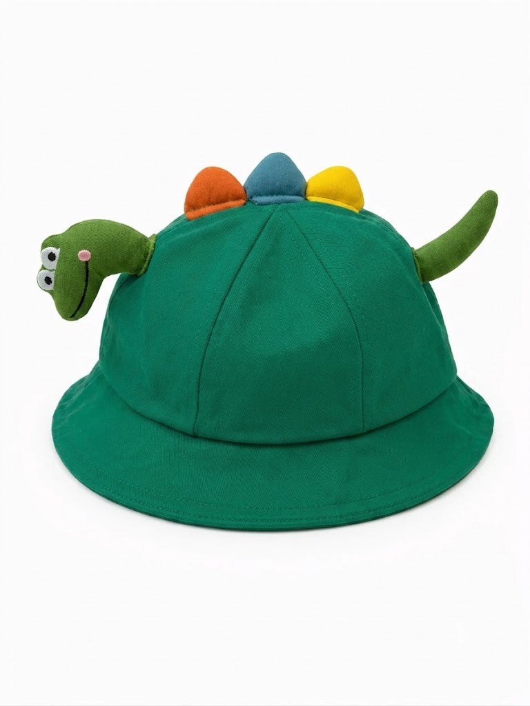 Zielony kapelusz dziecięcy Dino z ogonem – regulowany 46–54 cm